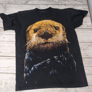 Vintage Black Large Otter Graphic T Shirt Single Stitch